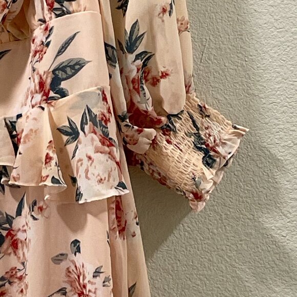 EXLURA (NWT) Empire 3/4 Sleeve Peasant Ruffle Mini Dress, Peach/Pink Multi - L - Picture 6 of 12